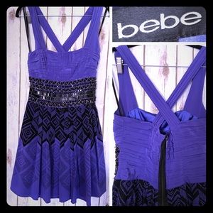 Bebe silk embellished cross straps A dress